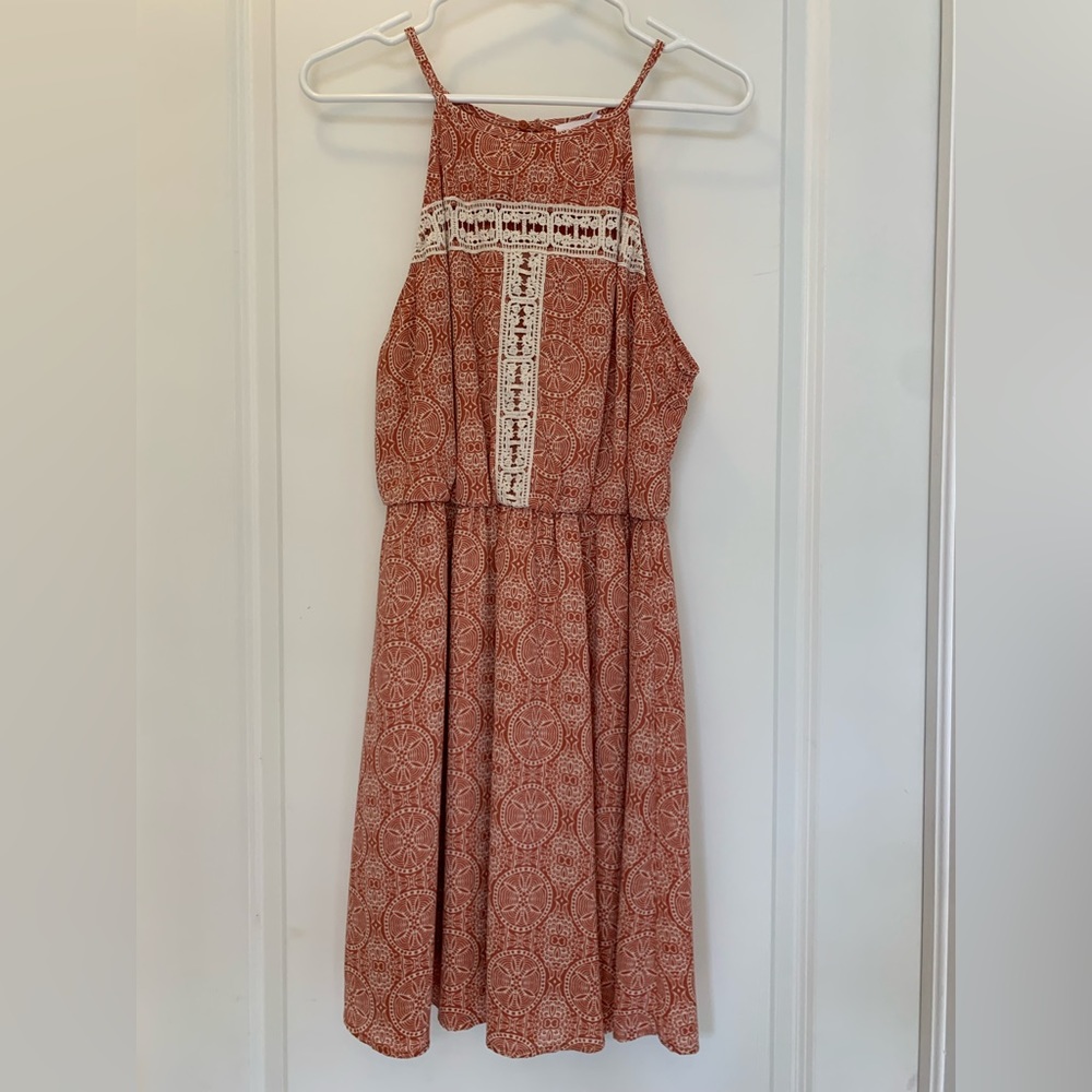 Lush, coral print, halter dress, size large